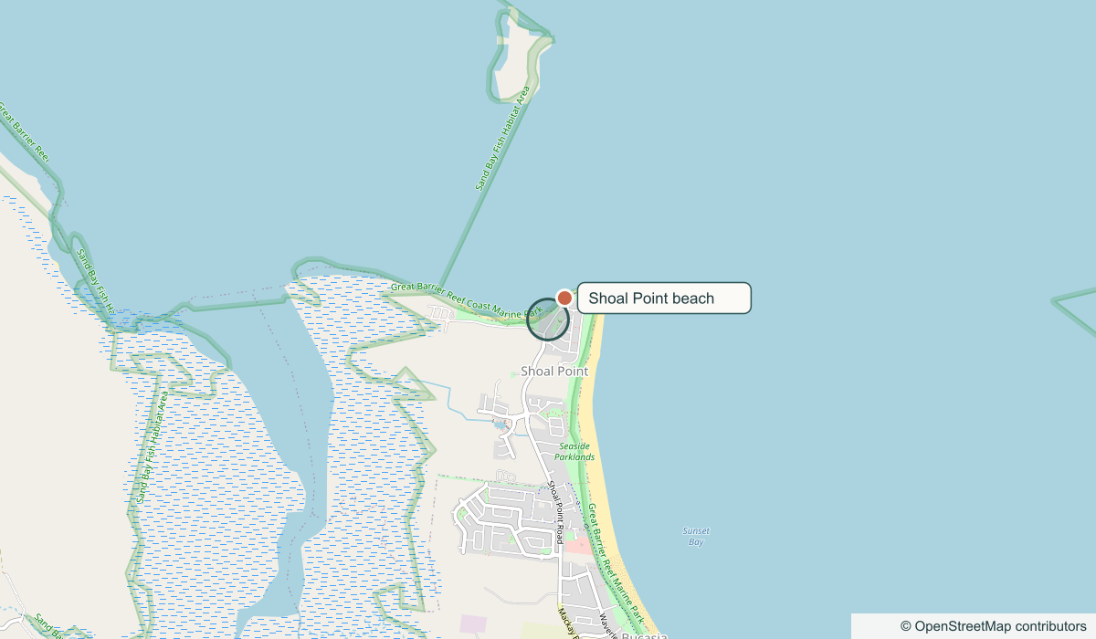 Map of Shoal Point on Mackay's Northern Beaches, with a circle marking the approximate area of the house near Shoal Point beach
